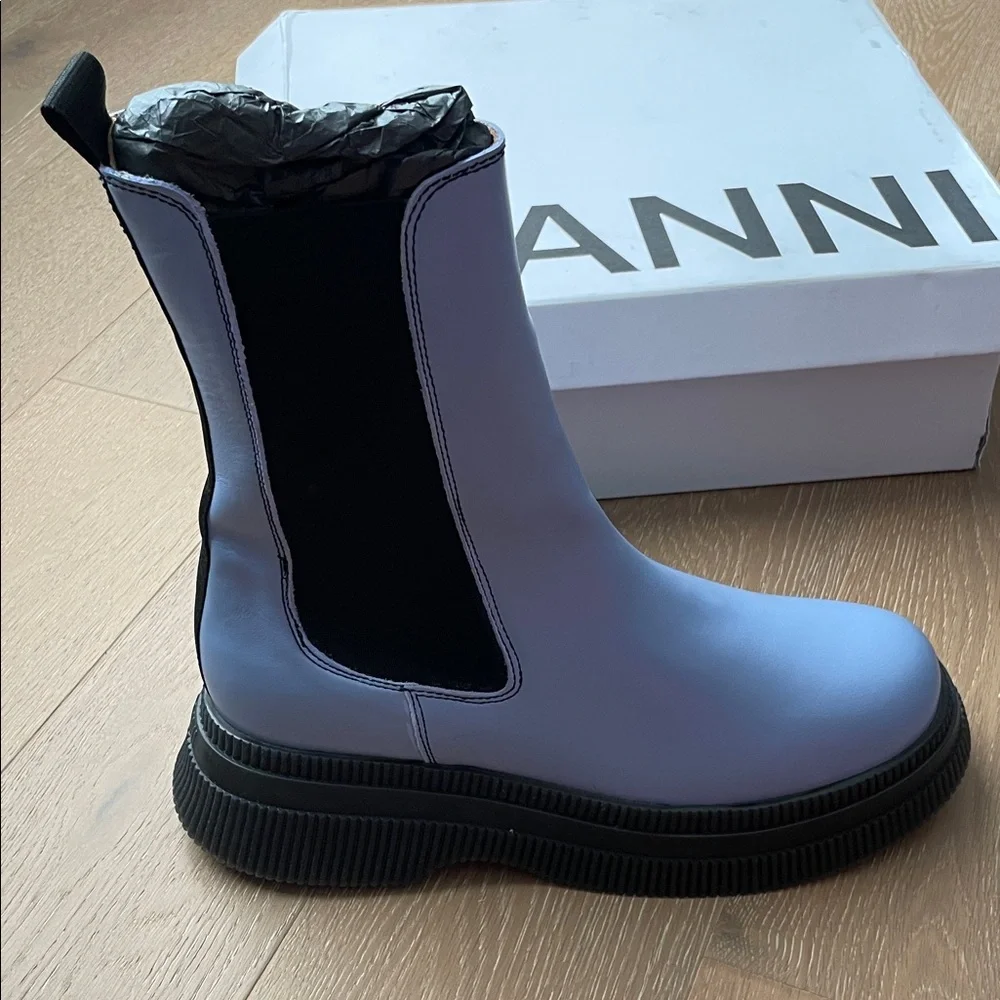 Ganni Light Blue and Black Chelsea Boots 44